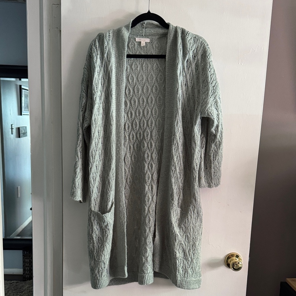 LC Lauren Conrad Soft Mint Green/Gray Cable Knit Cardigan size Large